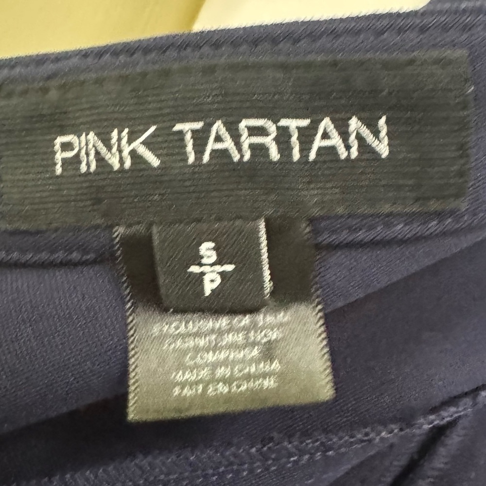 Pink Tartan V Neck Fit Flare Sheath Dress Pockets Stretch Preppy Minimal Navy S - Picture 12 of 16